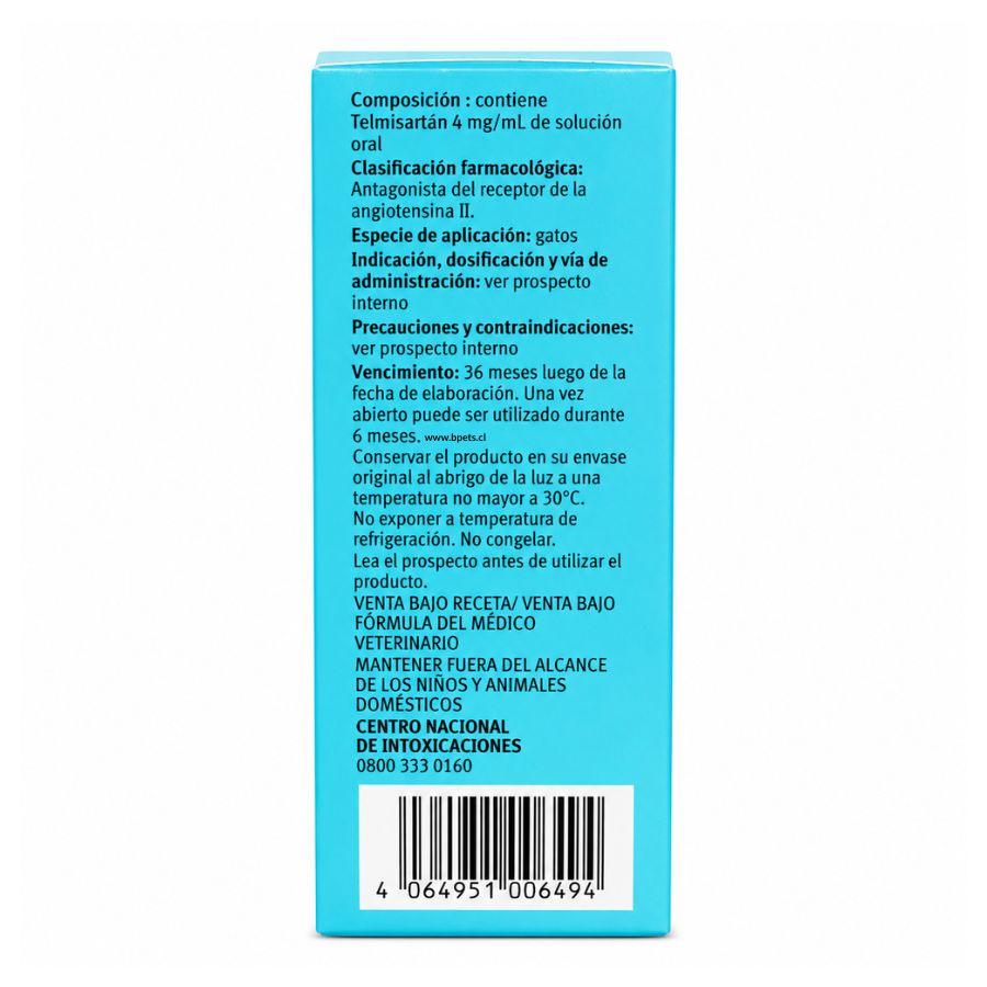 Lateral de Semintra 4 mg/ml con la composición, telmisartán 4 mg/mL, conservación y código de barras