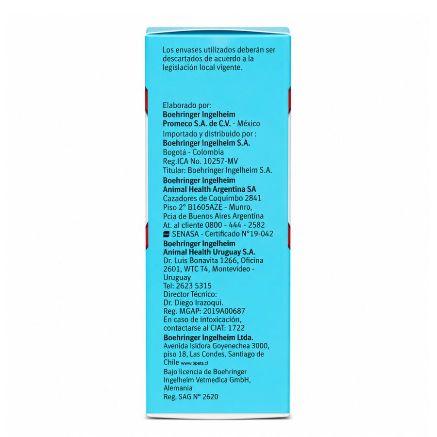 Lateral de la caja de Semintra 4 mg/ml con datos del fabricante Boehringer Ingelheim y el Reg. SAG N° 2620