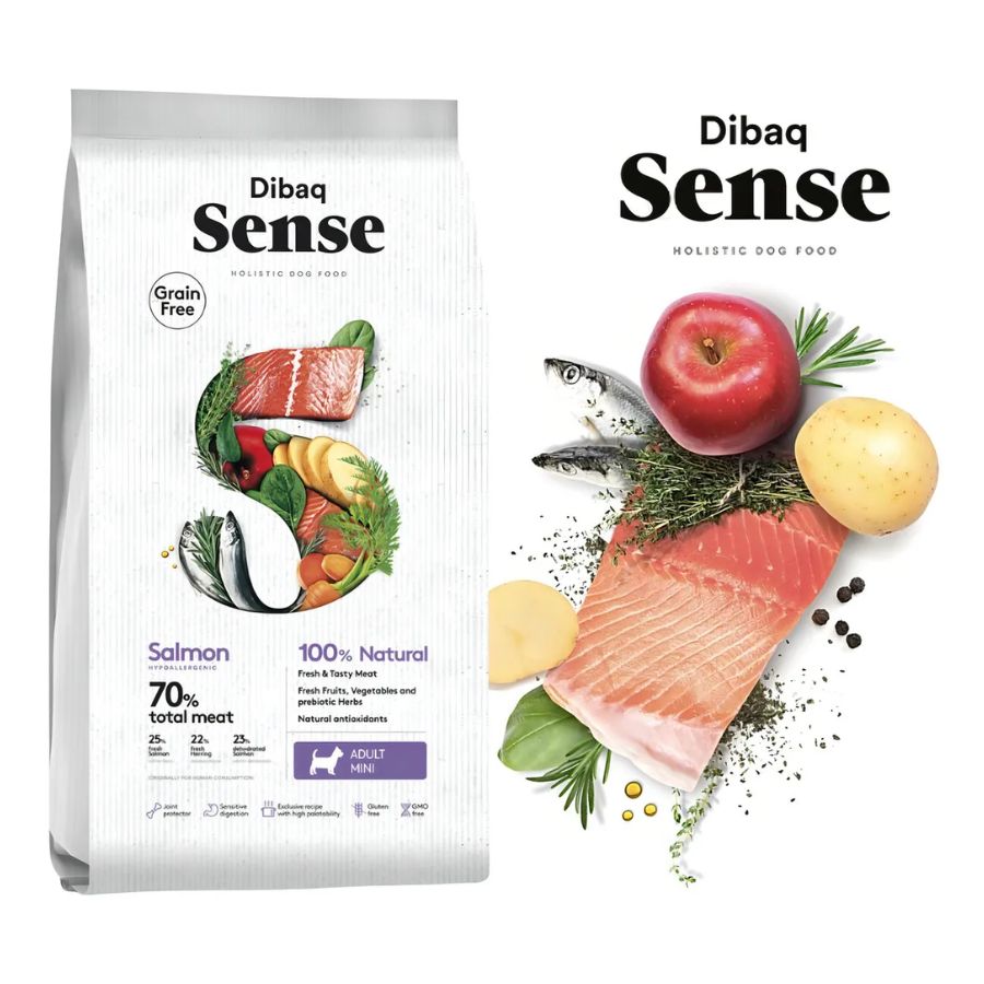 Dibaq Sense Adulto Salmon MINI 6KG: Nutrición completa y salud articular para perros de raza pequeña. 