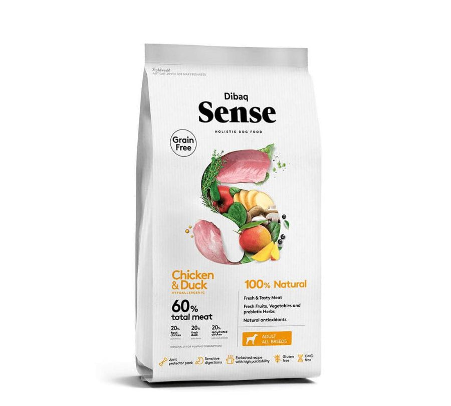 Dibaq Sense Pollo y Pato para Perro Adulto 12kg: Alimento hipoalergénico, protege articulaciones, piel y pelaje con ingredientes naturales.