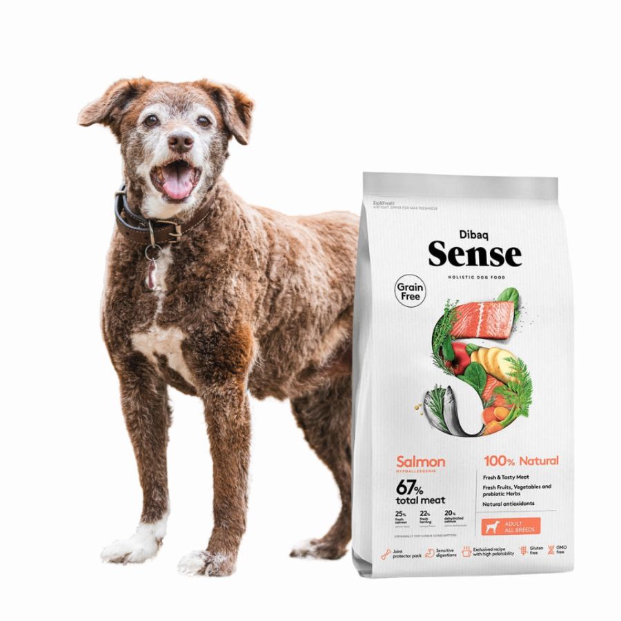 Dibaq Sense Salmón para Perro Adulto 2kg: Alimento hipoalergénico, protege articulaciones, piel y pelaje con ingredientes naturales.