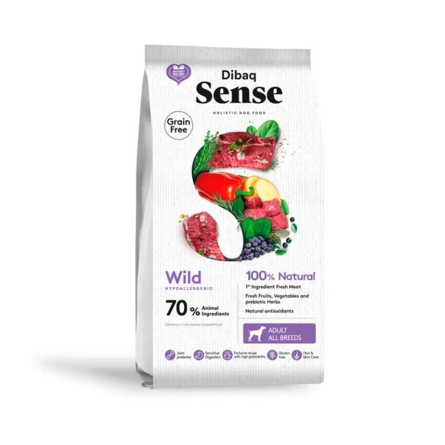 Dibaq Sense Perro Jabalí y Ciervo 2 kg 🐕🌿, receta hipoalergénica sin cereales ni pollo, ideal para perros con intolerancias, con ingredientes naturales y protectores articulares.