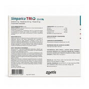 Reverso de Simparica Trio 2,5 a 5 kg 1 comprimido con composición, indicaciones, dosis y Reg. SAG N° 2566-B