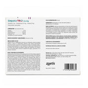 Reverso de Simparica Trio 2,5 a 5 kg 3 comprimidos con composición, indicaciones, dosis y Reg. SAG N° 2566-B