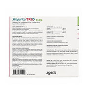 Reverso de Simparica Trio 20 a 40 kg 1 comprimido con composición, indicaciones, dosis y Reg. SAG N° 2569-B