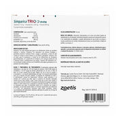 Reverso de Simparica Trio 40 a 60 kg 1 comprimido con composición, indicaciones, dosis y Reg. SAG N° 2570-B