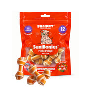 Bolsa de SuniBonies Piel y Pelaje junto a los huesitos masticables sabor salmón hechos a base de vegetales