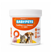 Toallitas para limpiar los ojos Baby Pets de Marben Pets, pote de 100 unidades, vista frontal del envase