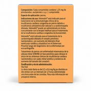 Composición e indicaciones de Vetmedin 1,25 mg: 1,25 mg de pimobendán por comprimido para insuficiencia cardíaca en perros