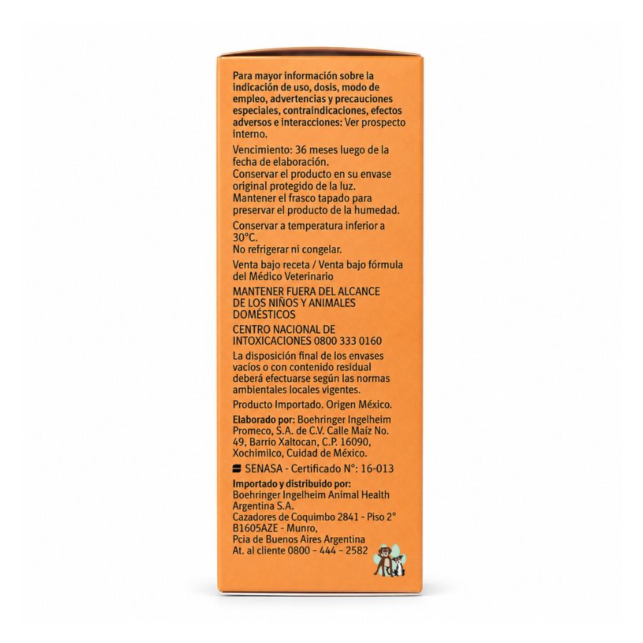 Lateral de Vetmedin 5 mg con conservación bajo 30 °C, y precauciones