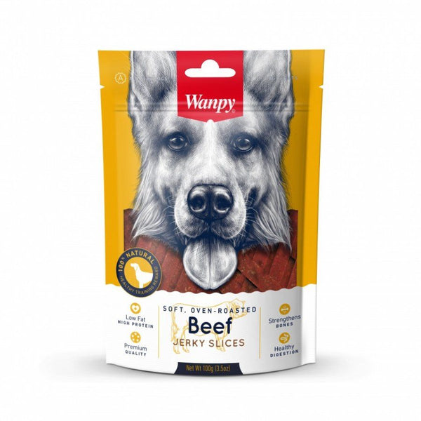 Descubre Wanpy Soft Beef Jerky Slices, un snack premium 100% natural para perros de todas las edades. Textura suave, bajo en grasas, y rico en proteínas. ¡Una recompensa saludable para tu perrhijo!