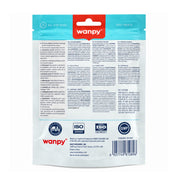 Etiqueta trasera de Wanpy Chicken Jerky Dumbbells con ingredientes y análisis garantizado