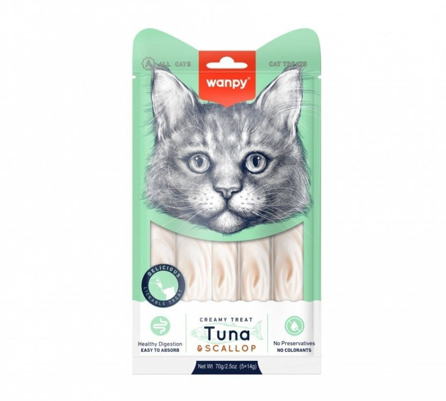 Descubre Wanpy Creamy Treat Atún & Ostión para Gatos, un snack premium 100% natural para gatos de más de 3 meses. Textura suave, libre de granos, fácil de digerir y sin colorantes ni preservantes. ¡Una recompensa saludable para tu gathijo! 🐾