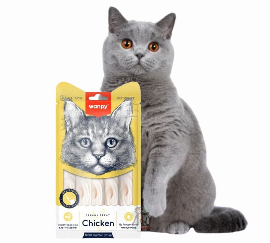 Descubre Wanpy Creamy Treat Pollo para Gatos, un snack premium 100% natural para gatos de más de 3 meses. Textura suave, libre de granos, fácil de digerir y sin colorantes ni preservantes. ¡Una recompensa saludable para tu gathijo!