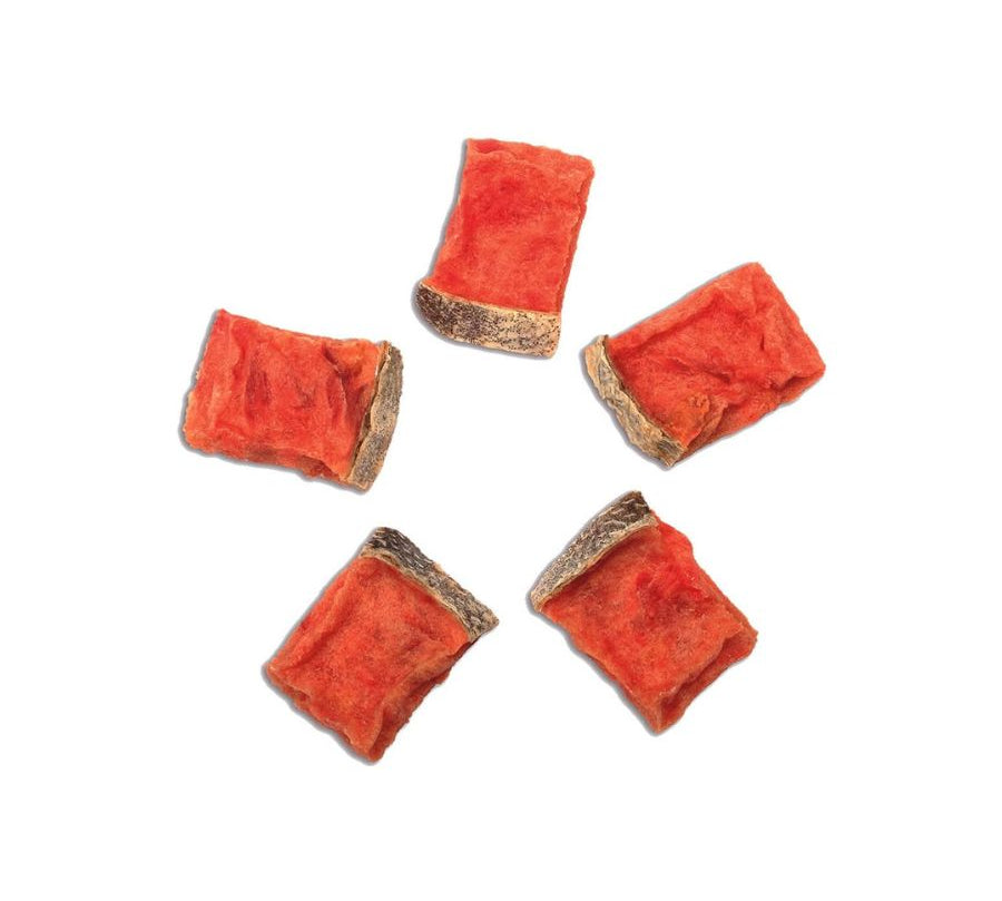 Descubre Wanpy Salmon & Fish Skin, un snack premium 100% natural para perros de todas las edades. Textura suave, alto en Omega 3, Omega 6, RHA y rico en proteínas para una mejor salud de su cerebro y su corazoncito. ¡Una recompensa saludable para tu perrhijo! 🐾