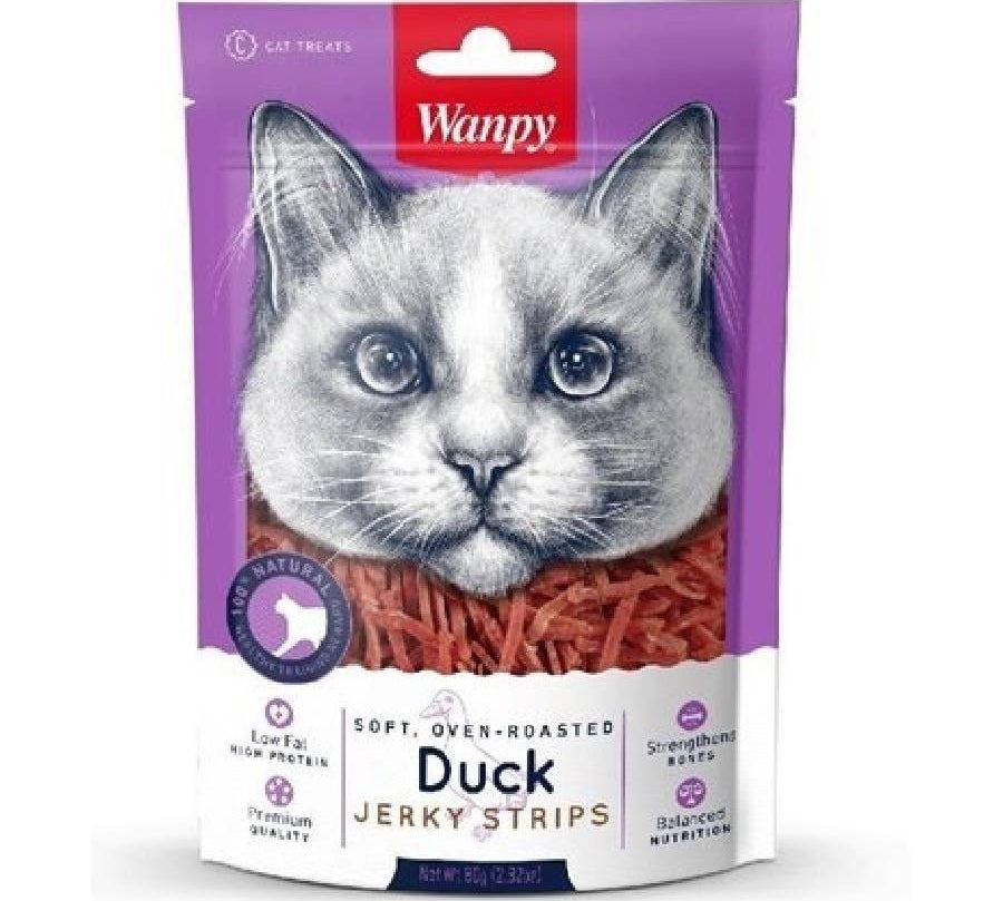 Descubre Wanpy Soft Duck Jeerky Strips para Gatos, un snack premium 100% natural para gatos de todas las edades. Textura suave, bajo en grasas, y rico en proteínas. ¡Una recompensa saludable para tu gathijo! 🐾